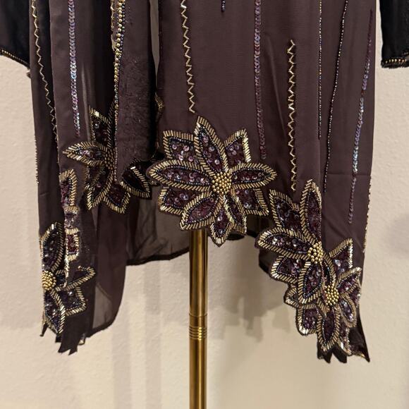 Roaman's Brown Embellished Beaded Sequin Duster Kimono 28 NEW Holiday Flowy - Picture 5 of 9